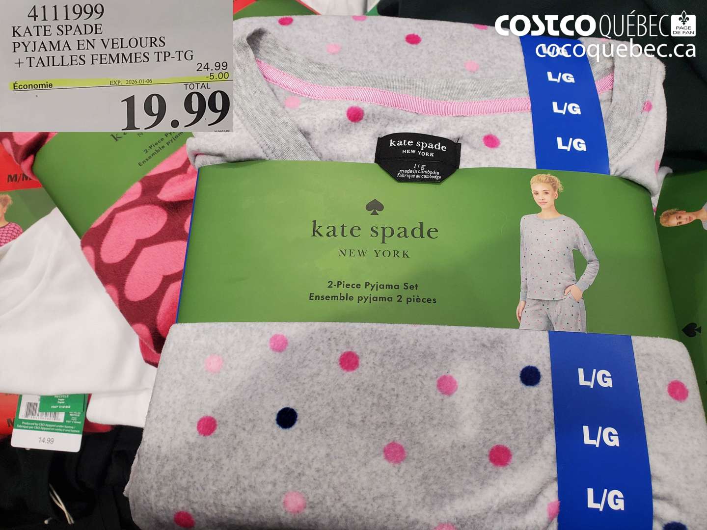 4111999 KATE SPADE PYJAMA EN VELOURS + TAILLES FEMMES TP-TG ($5.00 INSTANT SAVINGS EXPIRES ON 2026-01-06) $19.99