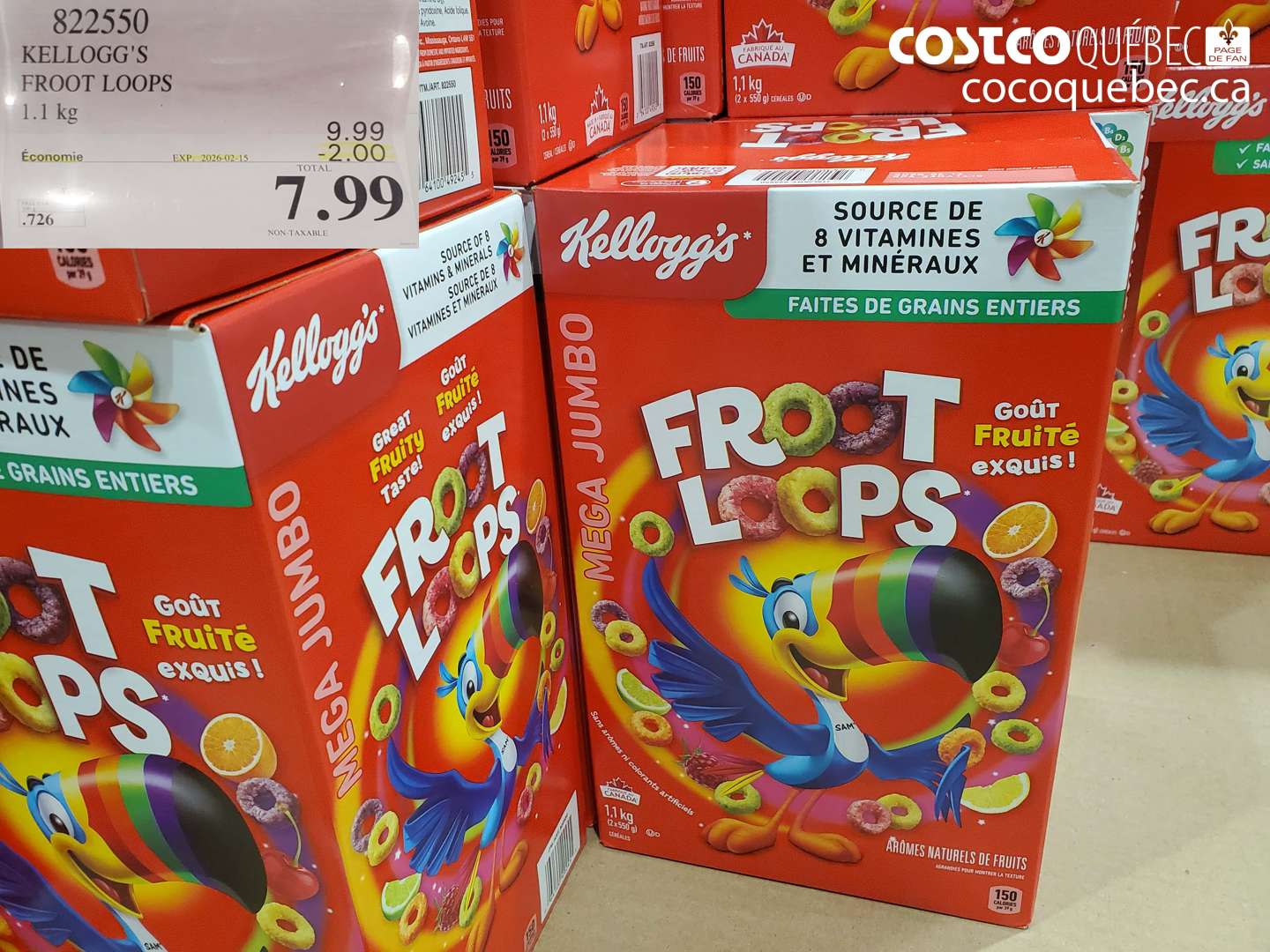 822550 KELLOGG'S FROOT LOOPS 1.1 kg  ($2.00 INSTANT SAVINGS EXPIRES ON 2026-02-15) $7.99