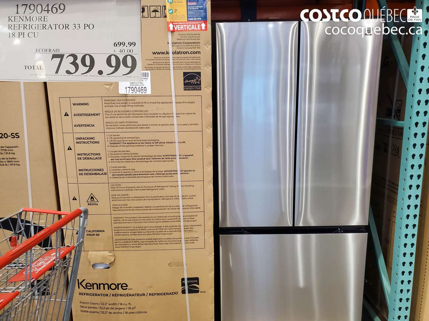 1790469 KENMORE REFRIGERATOR 33 PO  $739.99