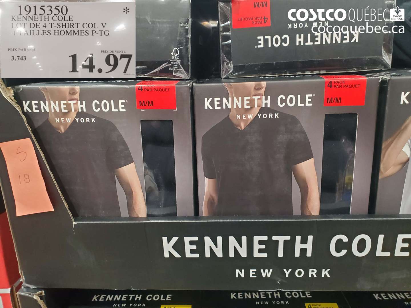 1915350 KENNETH COLE LOT DE 4 T-SHIRT COL V +TAILLES HOMMES P-TG $14.97