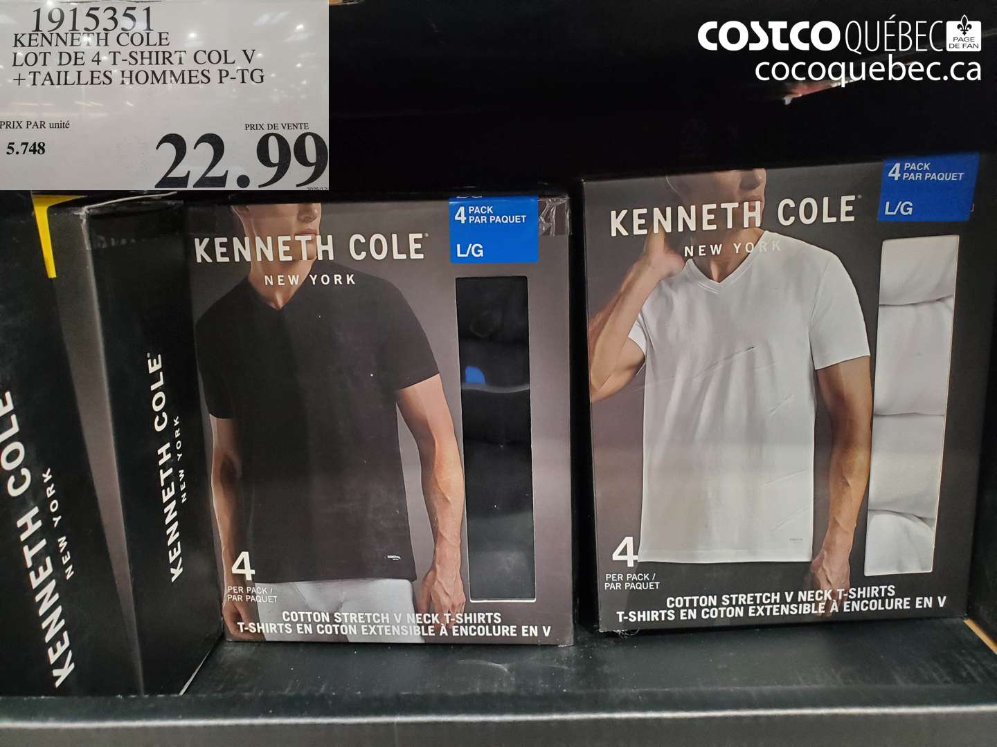 1915351 KENNETH COLE LOT DE 4 T-SHIRT COL V + TAILLES HOMMES P-TG $22.99