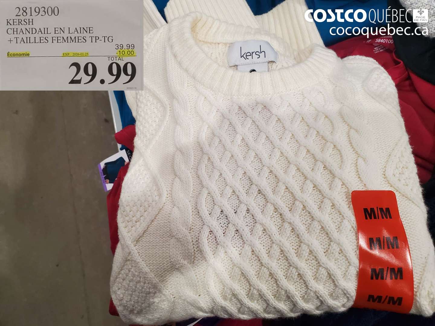 2819300 KERSH CHANDAIL EN LAINE +TAILLES FEMMES TP-TG ($10.00 INSTANT SAVINGS EXPIRES ON 2026-01-25) $29.99
