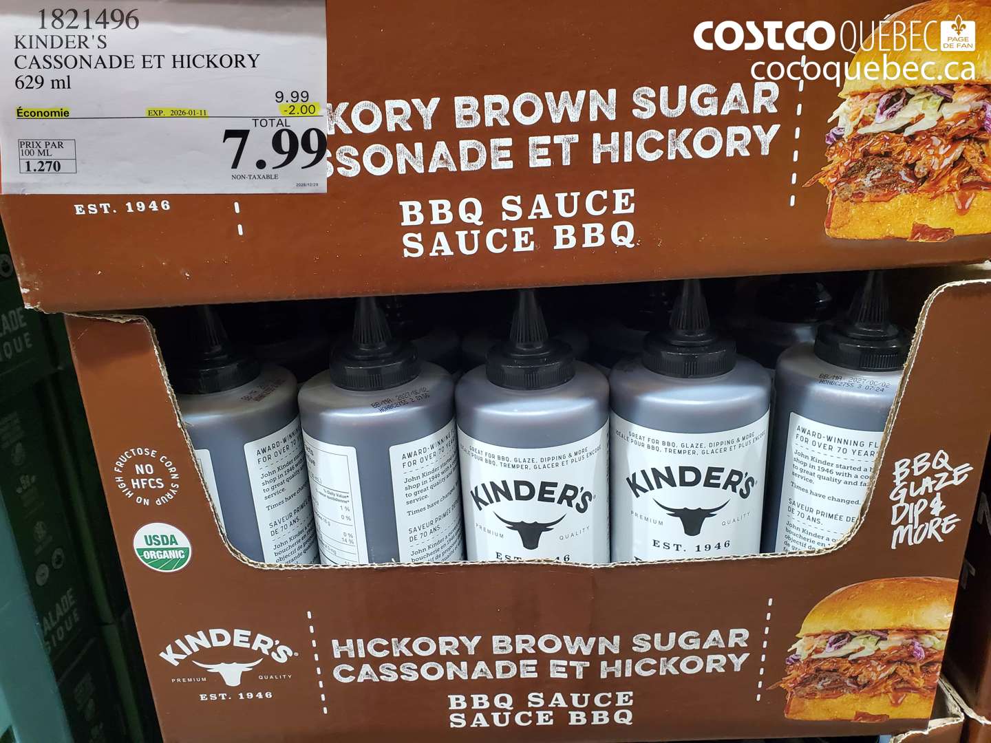 1821496 KINDER'S CASSONADE ET HICKORY 629 ml ($2.00 INSTANT SAVINGS EXPIRES ON 2026-01-11) $7.99