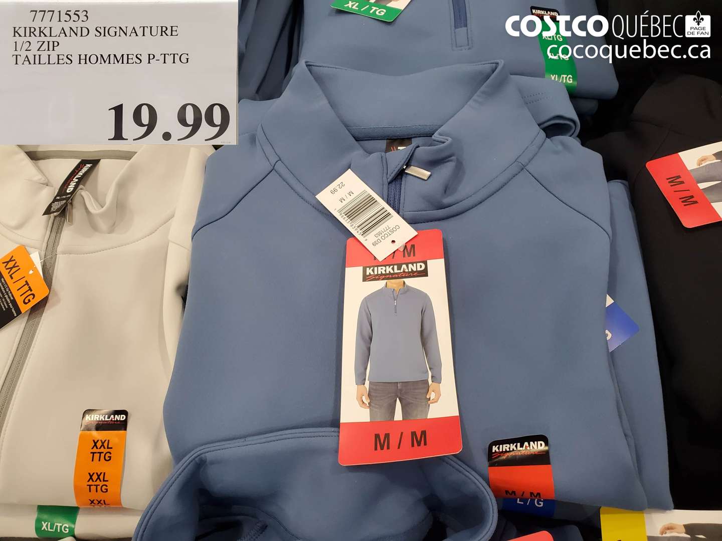 7771533 KIRKLAND SIGNATURE 1/2 ZIP TAILLES HOMMES P-TTG $19.99