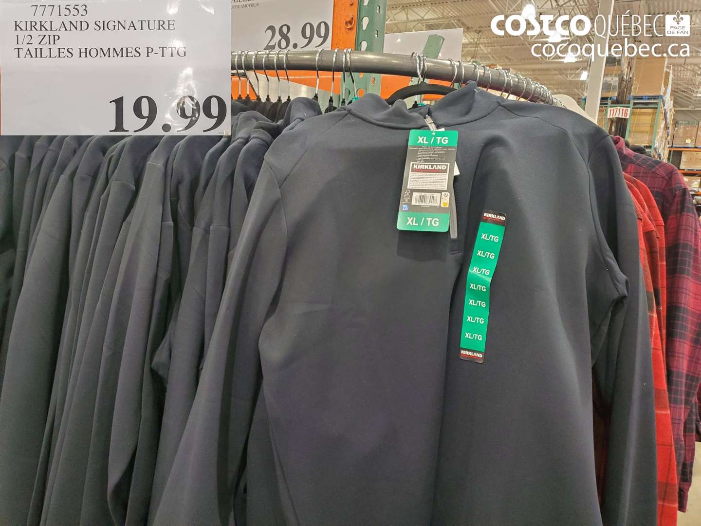 7771553 KIRKLAND SIGNATURE 1/2 ZIP TAILLES HOMMES P-TTG $19.99