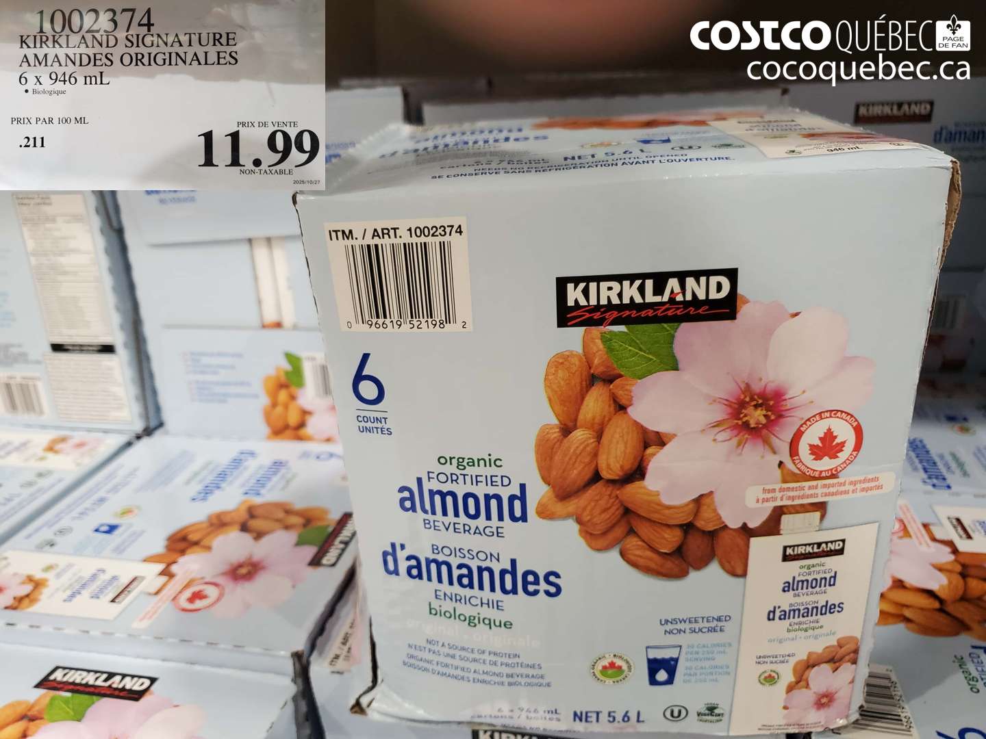 1002374 KIRKLAND SIGNATURE AMANDES ORIGINALES 6 x 946 mL $11.99
