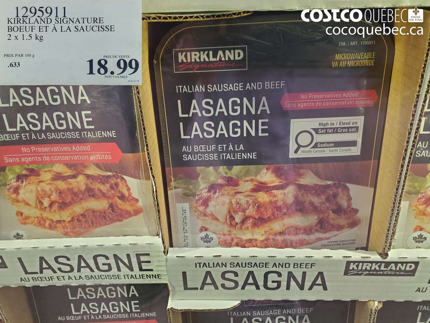 1295911 KIRKLAND SIGNATURE BOEUF ET A LA SAUCISSE 2 x 1.5 kg $18.99