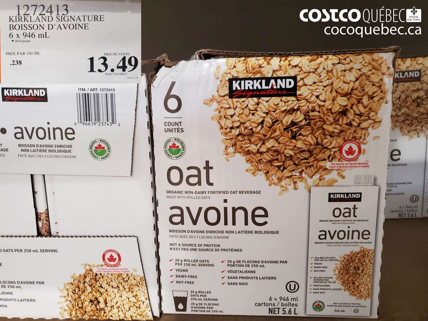 1272413 KIRKLAND SIGNATURE BOISSON D'AVOINE 6 x 946 mL $13.49