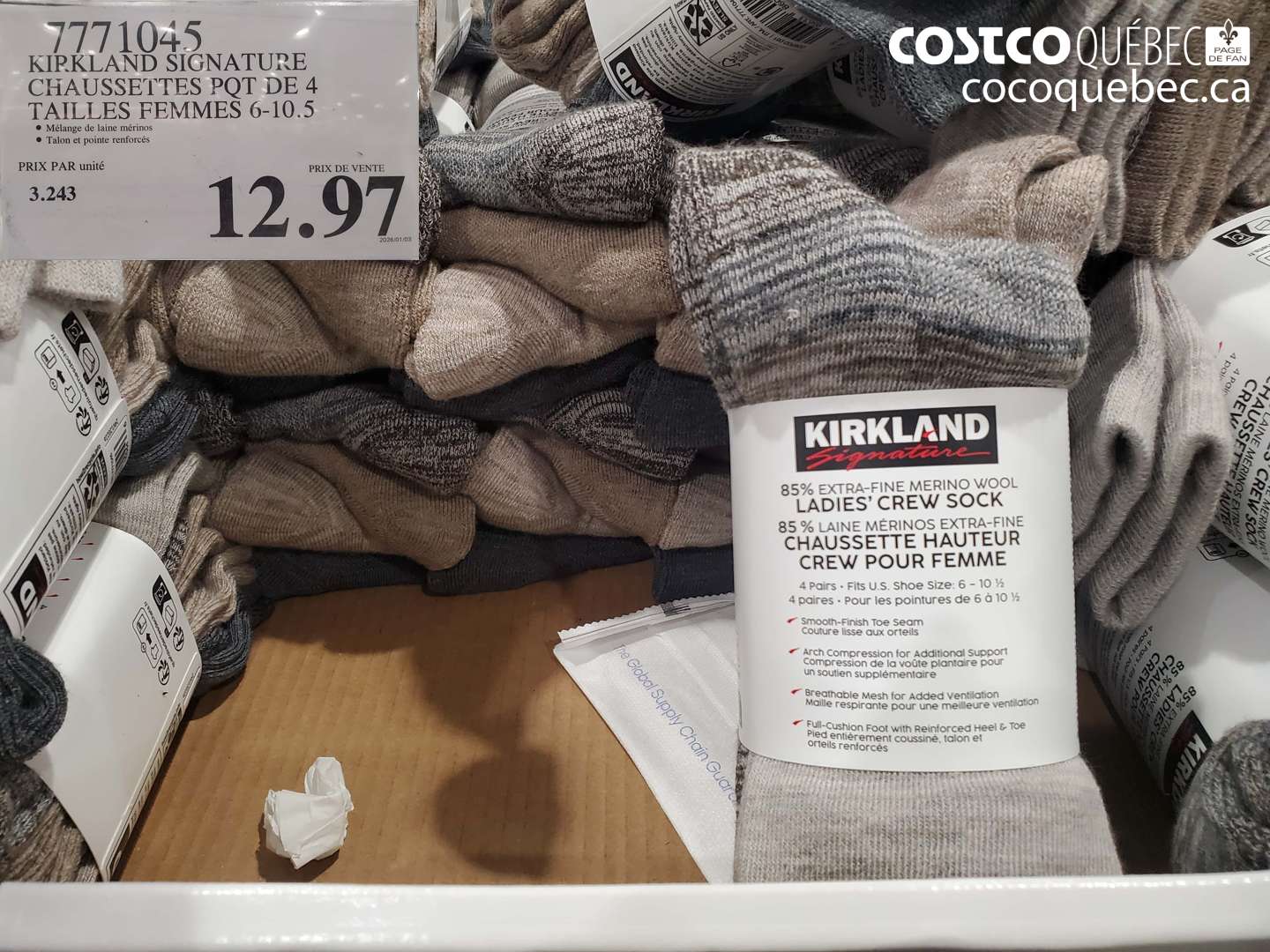 7771045 KIRKLAND SIGNATURE CHAUSSETTES PQT DE 4 TAILLES FEMMES 6-10.5  $12.97