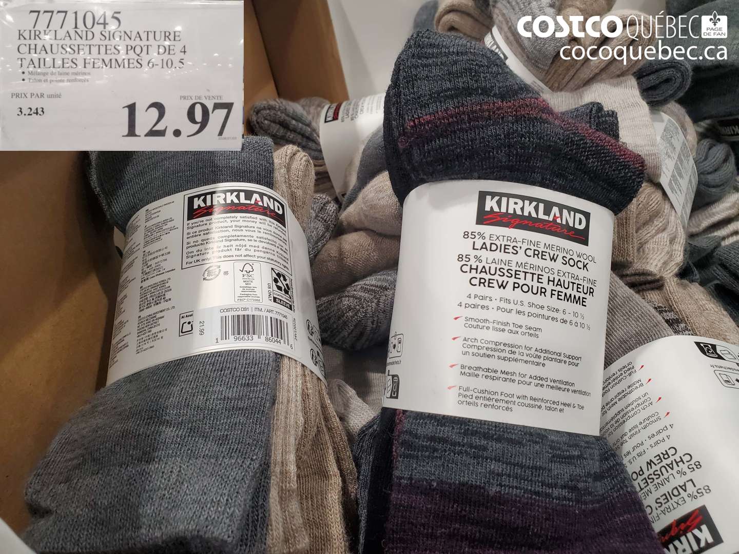 7771045 KIRKLAND SIGNATURE CHAUSSETTES PQT DE 4 TAILLES FEMMES 6-10.5  $12.97