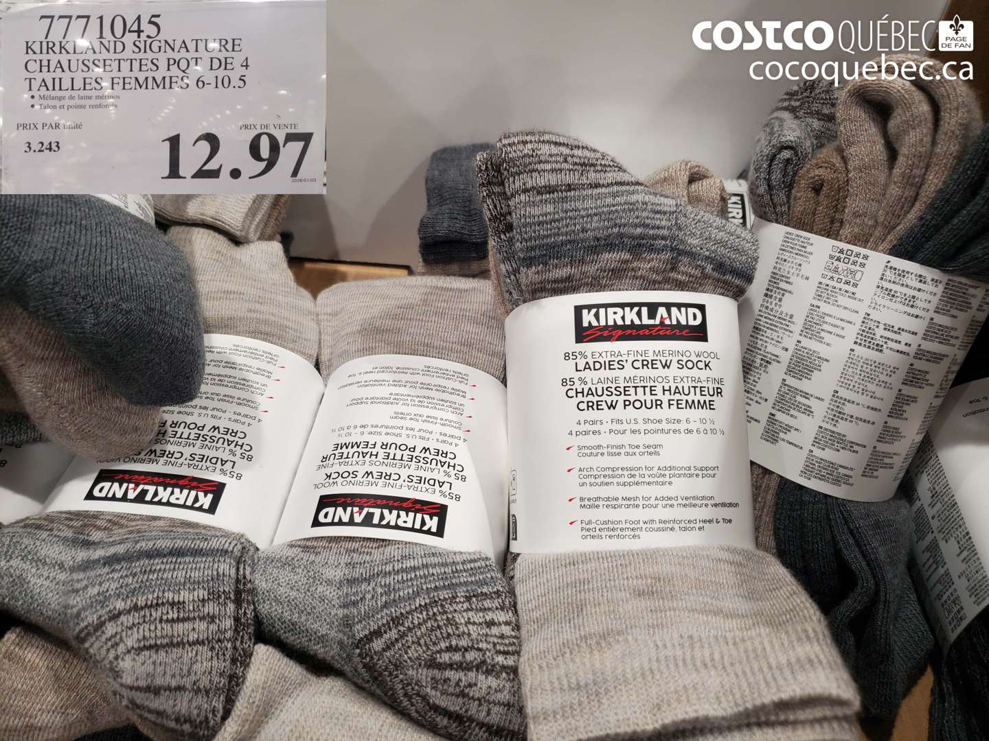 7771045 KIRKLAND SIGNATURE CHAUSSETTES PQT DE 4 TAILLES FEMMES 6-10.5  $12.97