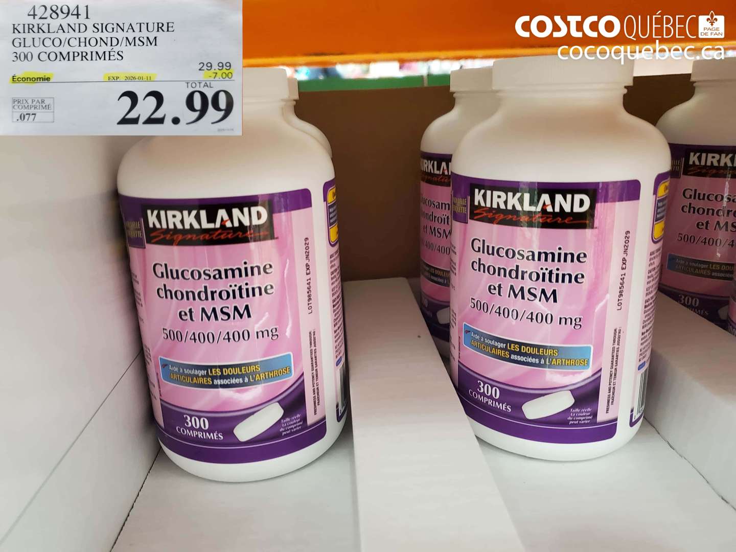428941 KIRKLAND SIGNATURE GLUCO/CHOND/MSM 300 COMPRIMÉS ($7.00 INSTANT SAVINGS EXPIRES ON 2026-01-11) $22.99