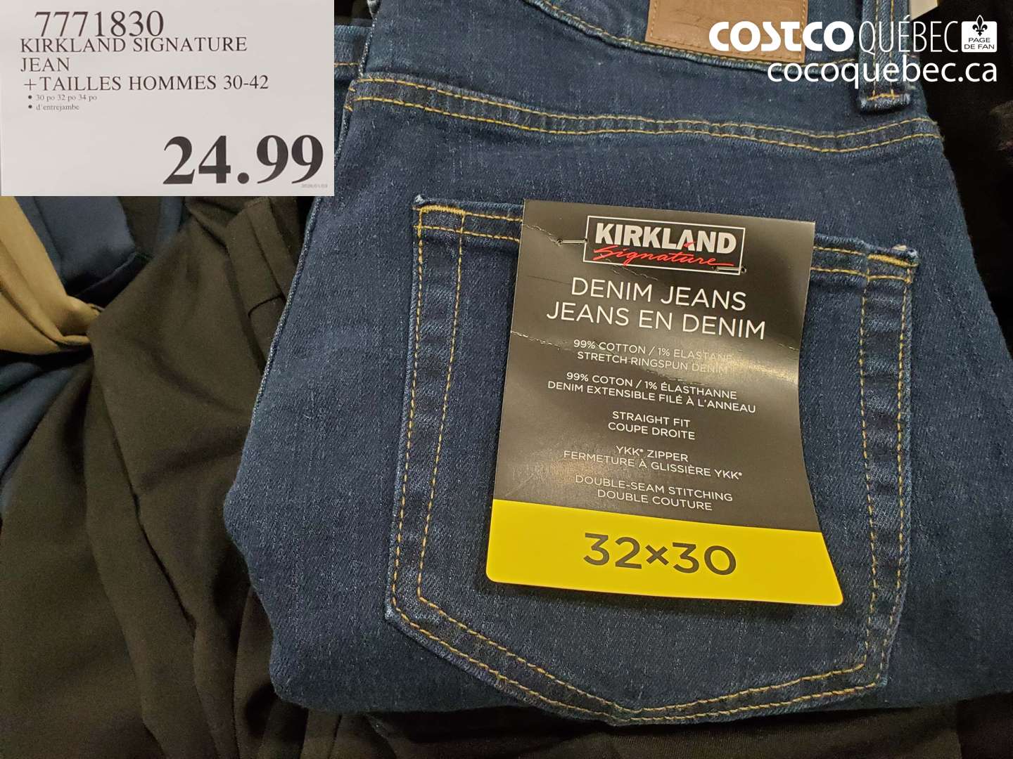 7711830 KIRKLAND SIGNATURE JEAN +TAILLES HOMMES 30-42 $24.99