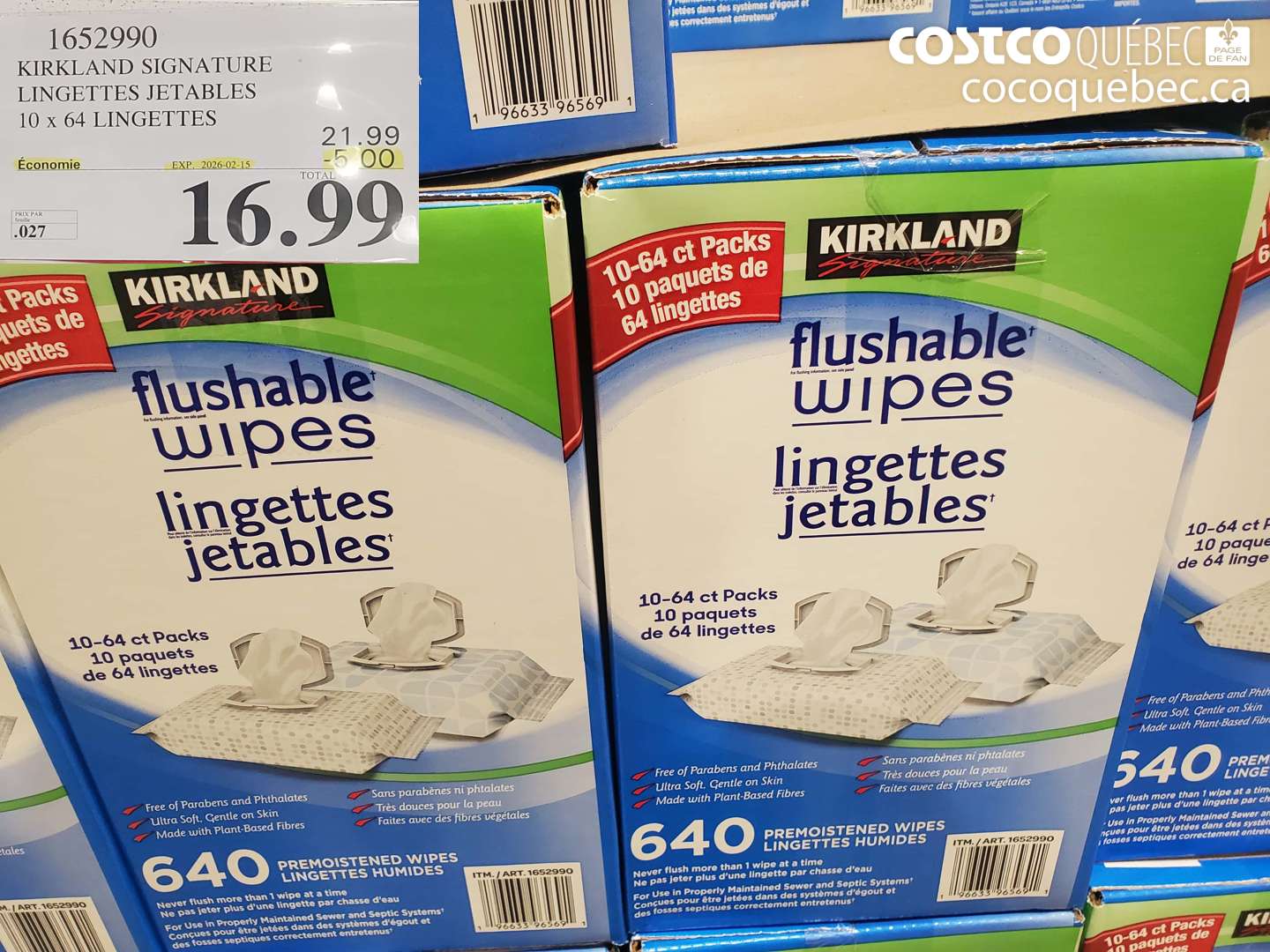 1652990 KIRKLAND SIGNATURE LINGETTES JETABLES ($5.00 INSTANT SAVINGS EXPIRES ON 2026-02-15) $16.99