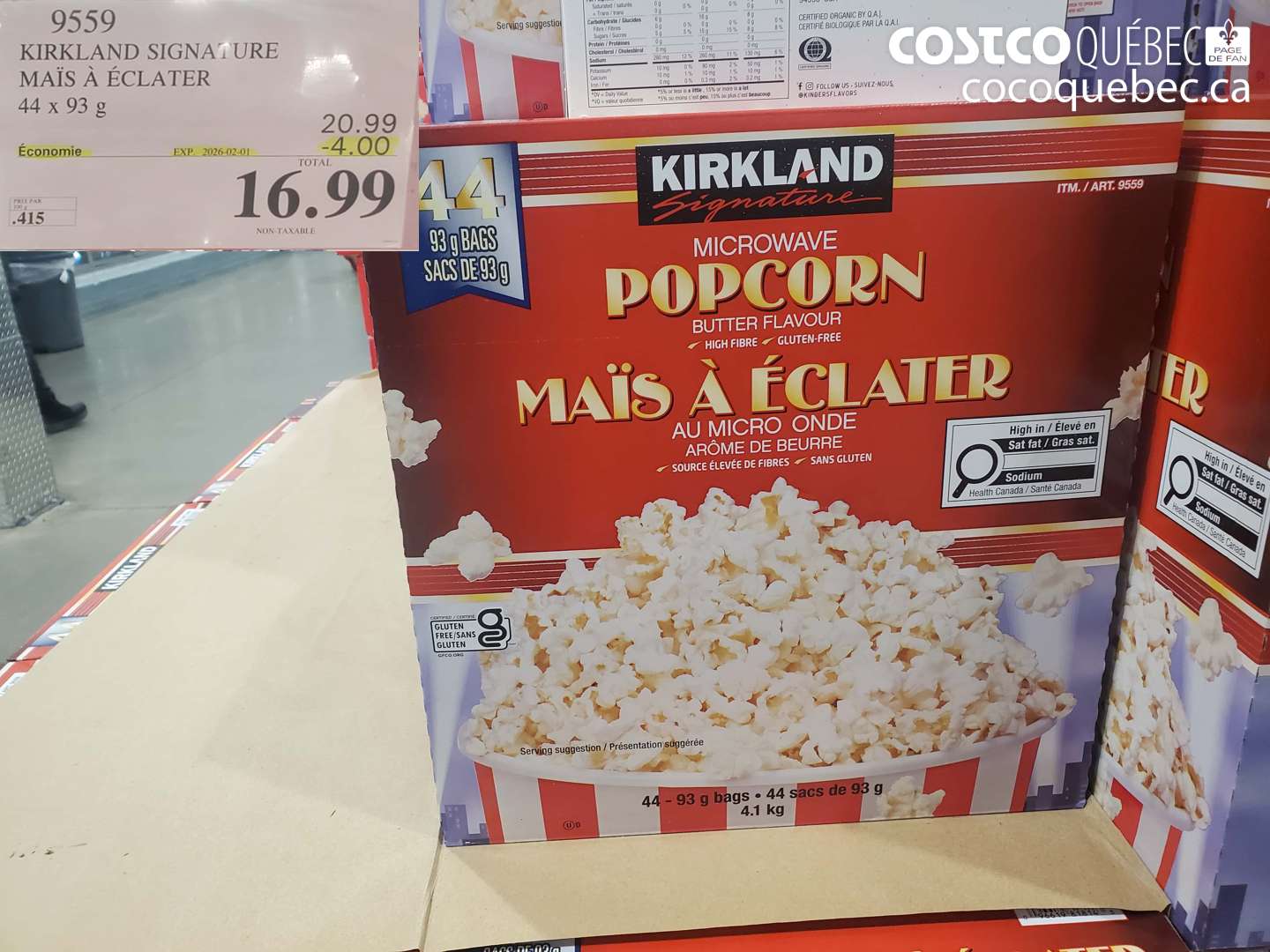 9559 KIRKLAND SIGNATURE MAÏS À ÉCLATER 44 x 93 g ($4.00 INSTANT SAVINGS EXPIRES ON 2026-02-01) $16.99