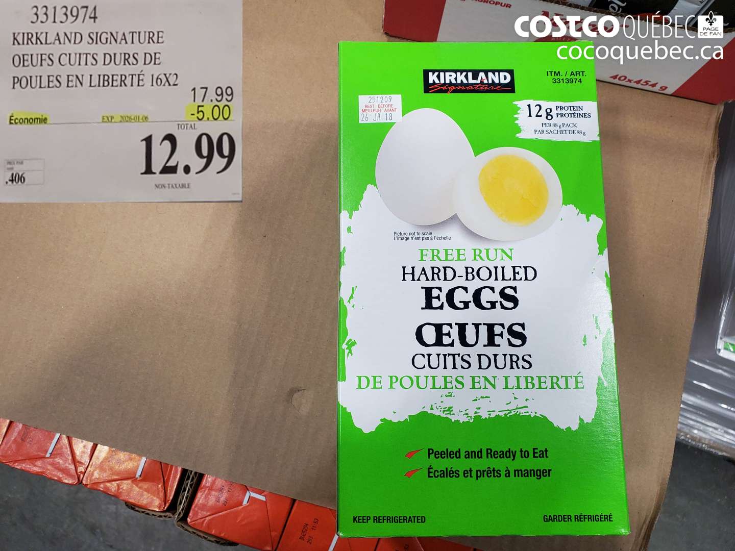 3313974 KIRKLAND SIGNATURE OEUFS CUITS DURS DE POULES EN LIBERTÉ 16X2 ($5.00 INSTANT SAVINGS EXPIRES ON 2026-01-06) $12.99