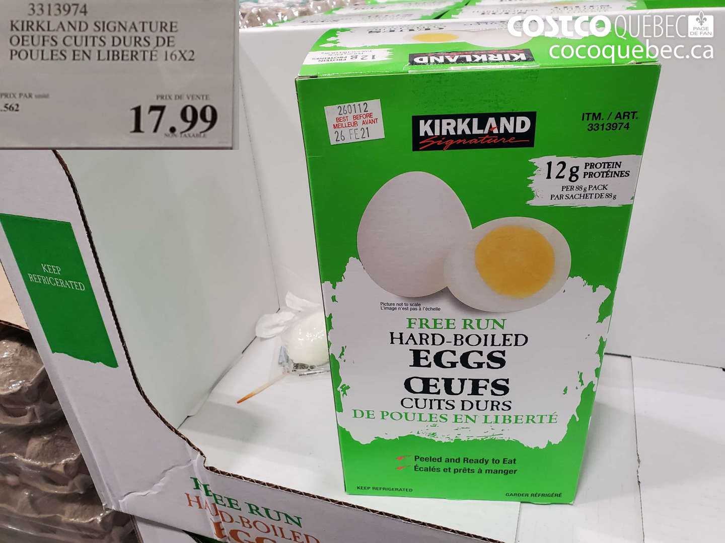 3313974 KIRKLAND SIGNATURE OEUFS CUITS DURS DE POULES EN LIBERTE 16X2 $17.99