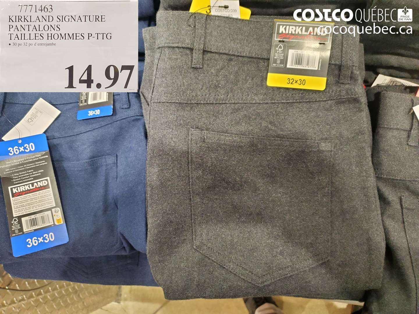 7771463 KIRKLAND SIGNATURE PANTALONS TAILLES HOMMES P-TTG $14.97