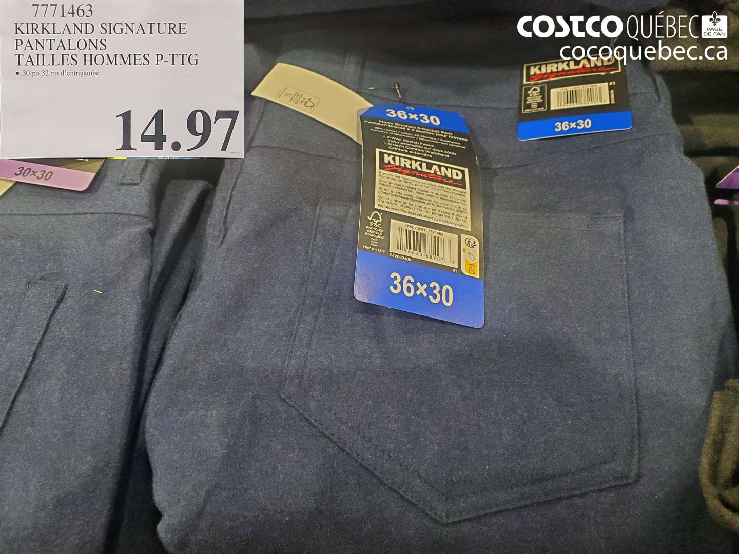 7771463 KIRKLAND SIGNATURE PANTALONS TAILLES HOMMES P-TTG $14.97