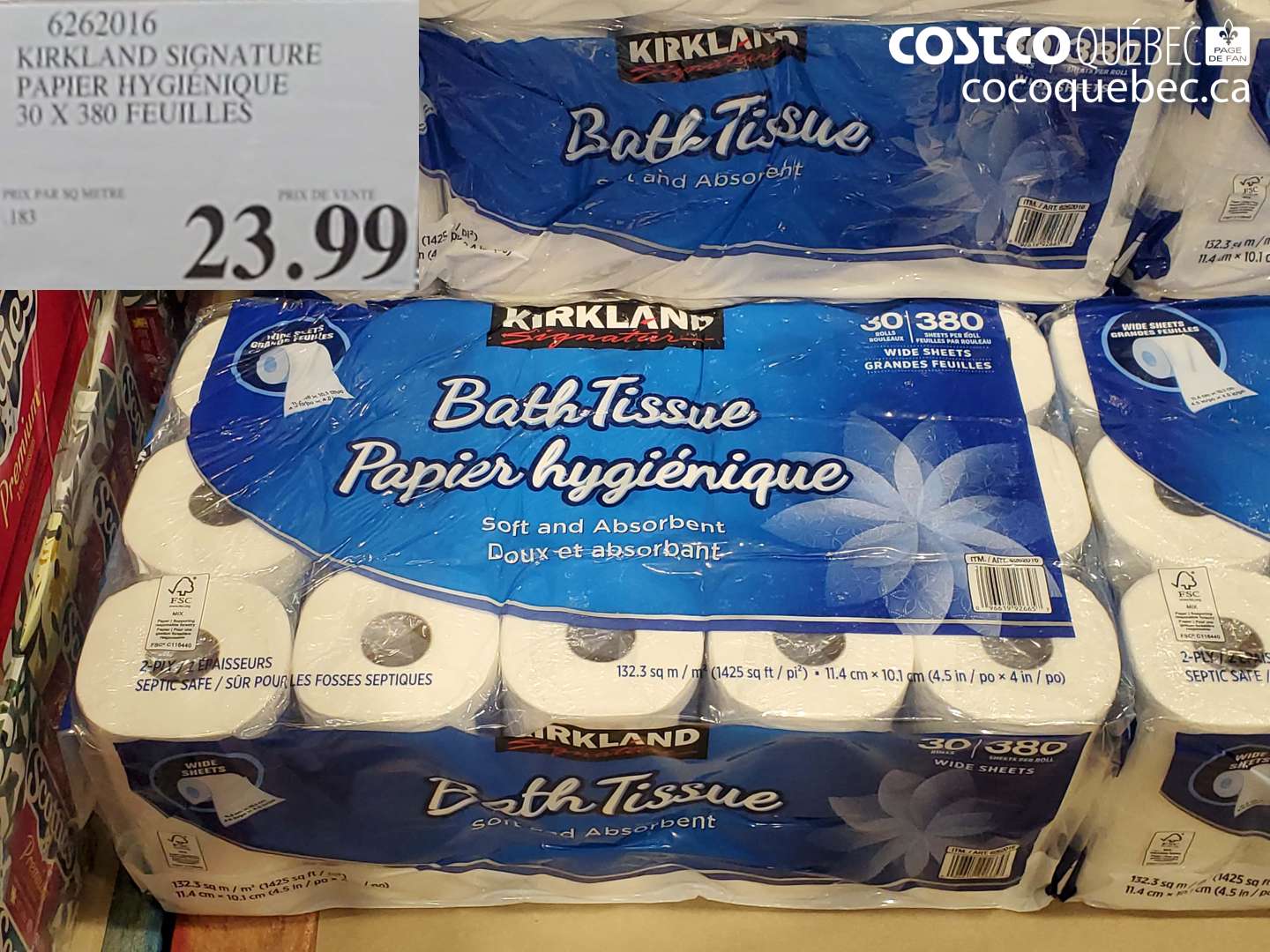 6262016 KIRKLAND SIGNATURE PAPIER HYGIENIQUE 30 X 380 FEUILLES $23.99