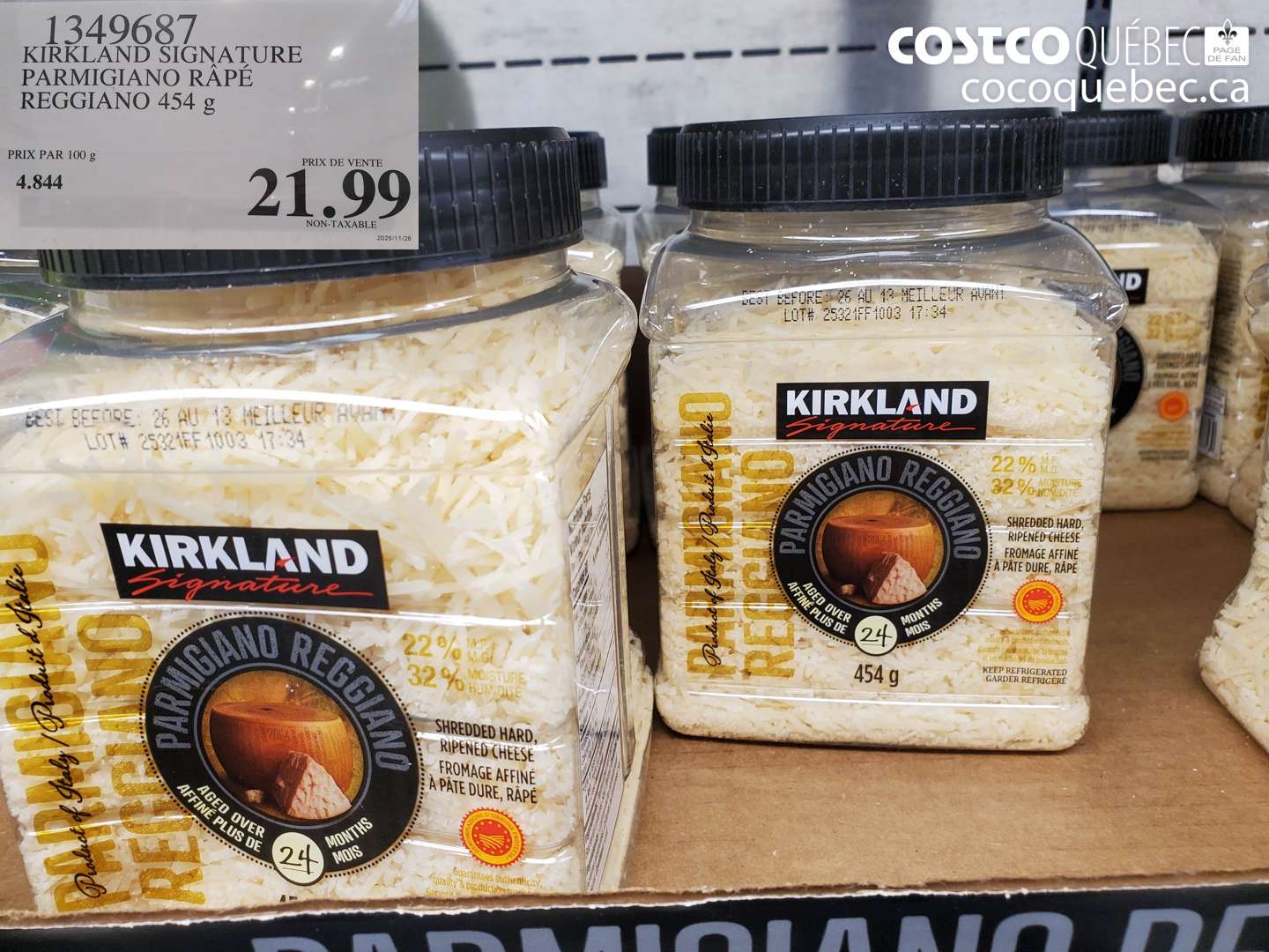 1349687 KIRKLAND SIGNATURE PARMIGIANO RÂPÉ REGGIANO 454 g $21.99