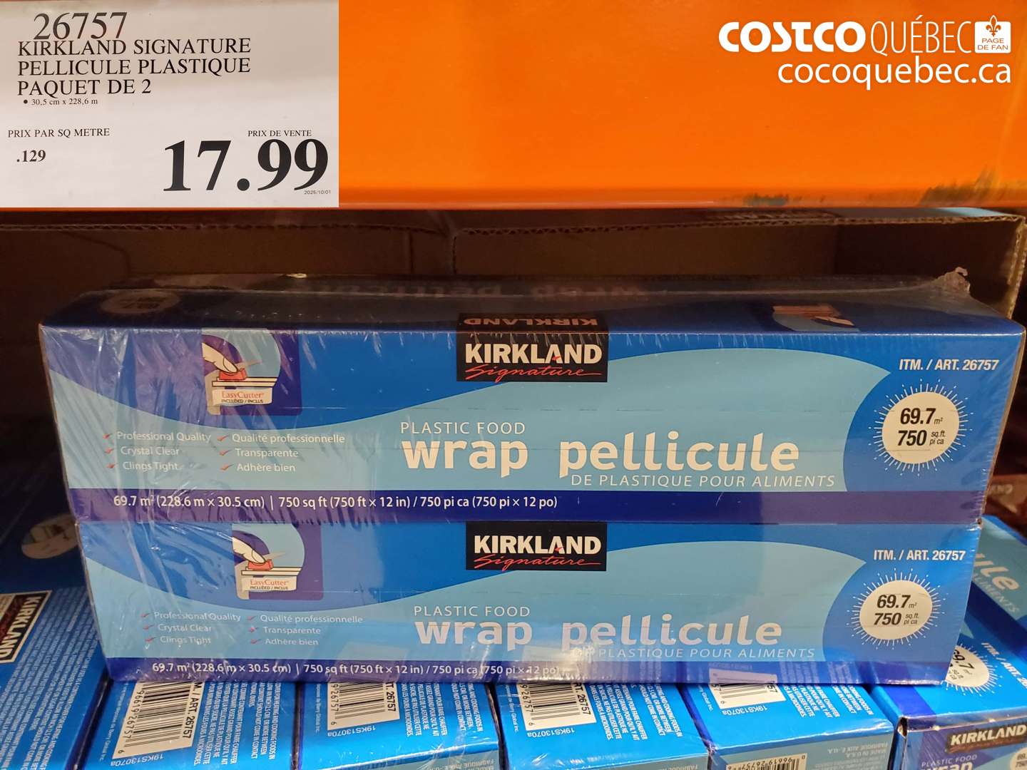 26757 KIRKLAND SIGNATURE PELLICULE PLASTIQUE PAQUET DE 2 $17.99