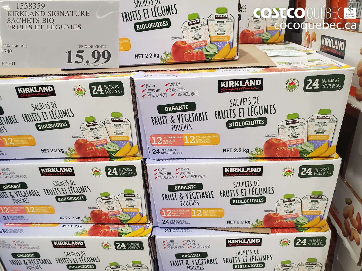 1538359 KIRKLAND SIGNATURE SACHETS BIO FRUITS ET LÉGUMES $15.99