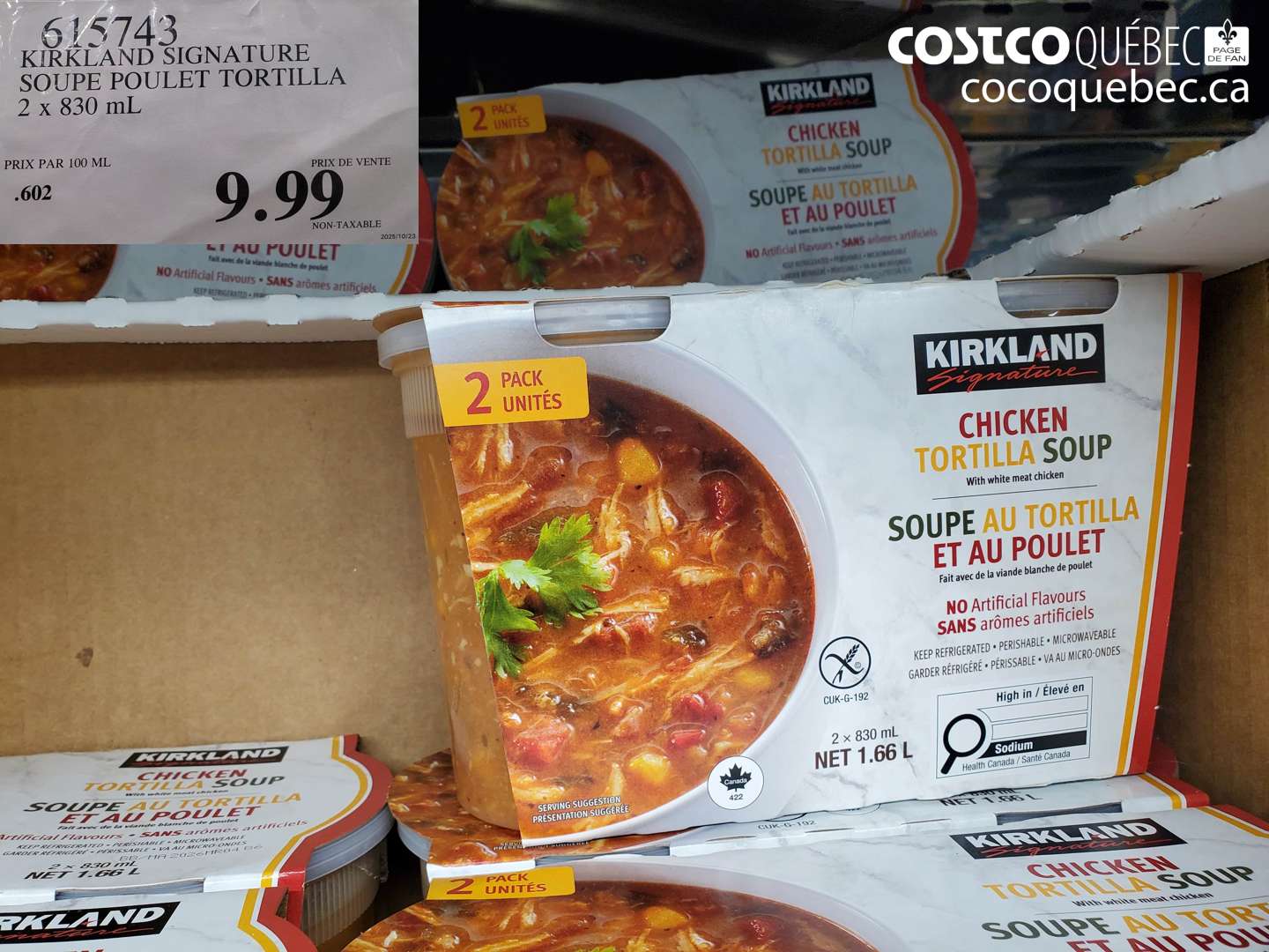 615743 KIRKLAND SIGNATURE SOUPE POULE TORTILLA 2 x 830 mL $9.99