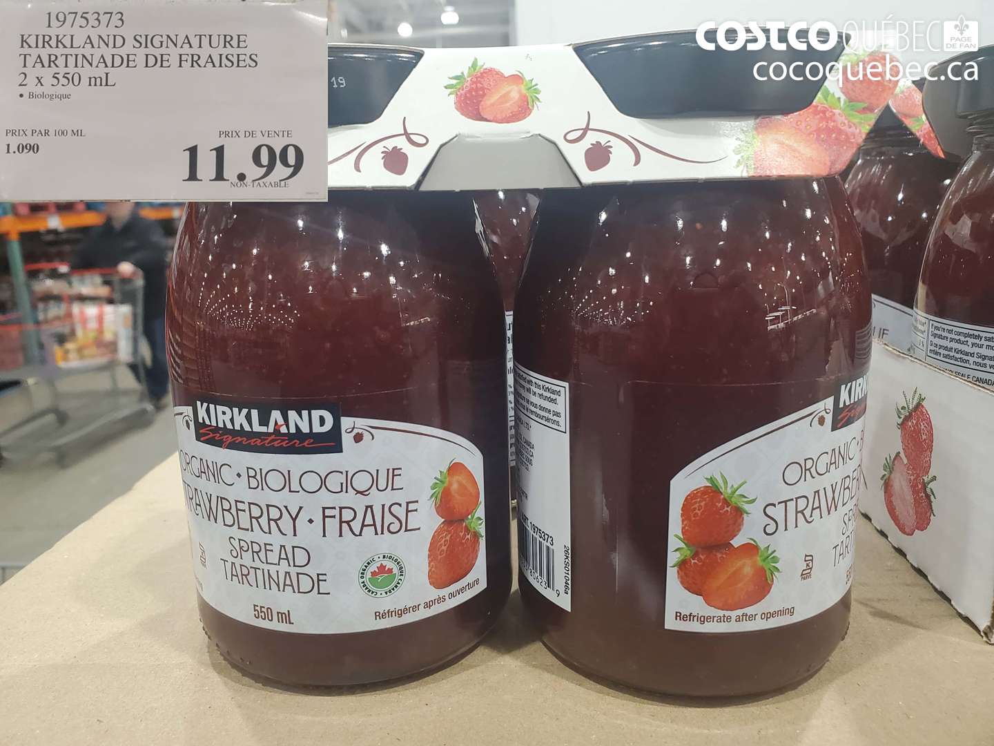 1975373 KIRKLAND SIGNATURE TARTINADE DE FRAISES 2 x 550 mL • Biologique $11.99