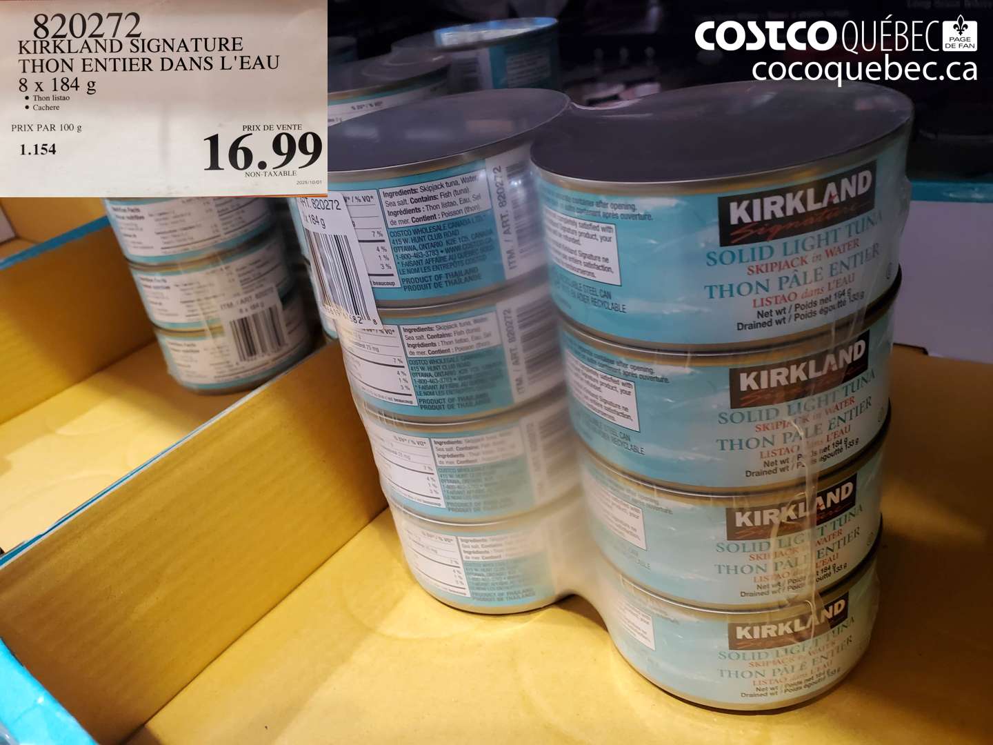 820272 KIRKLAND SIGNATURE THON ENTIER DANS L'EAU 8 x 184 g $16.99