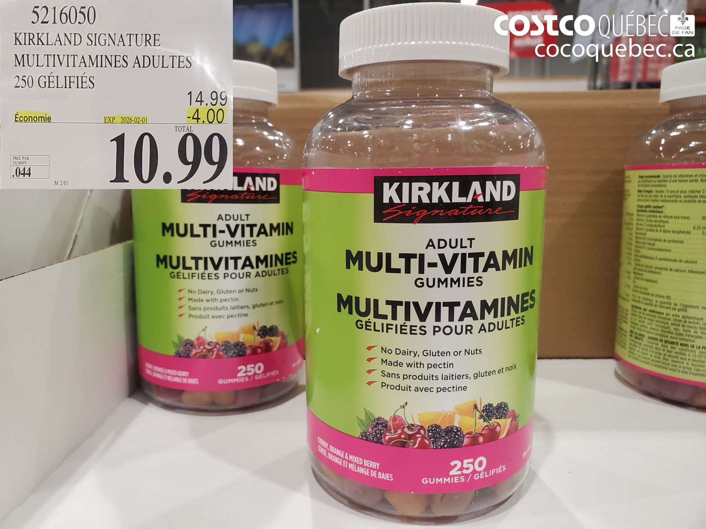 5216050 KIRKLAND SIGNATURE VITAMINES ADULTES 250 GELIFIEES ($4.00 INSTANT SAVINGS EXPIRES ON 2025-02-01) $10.99