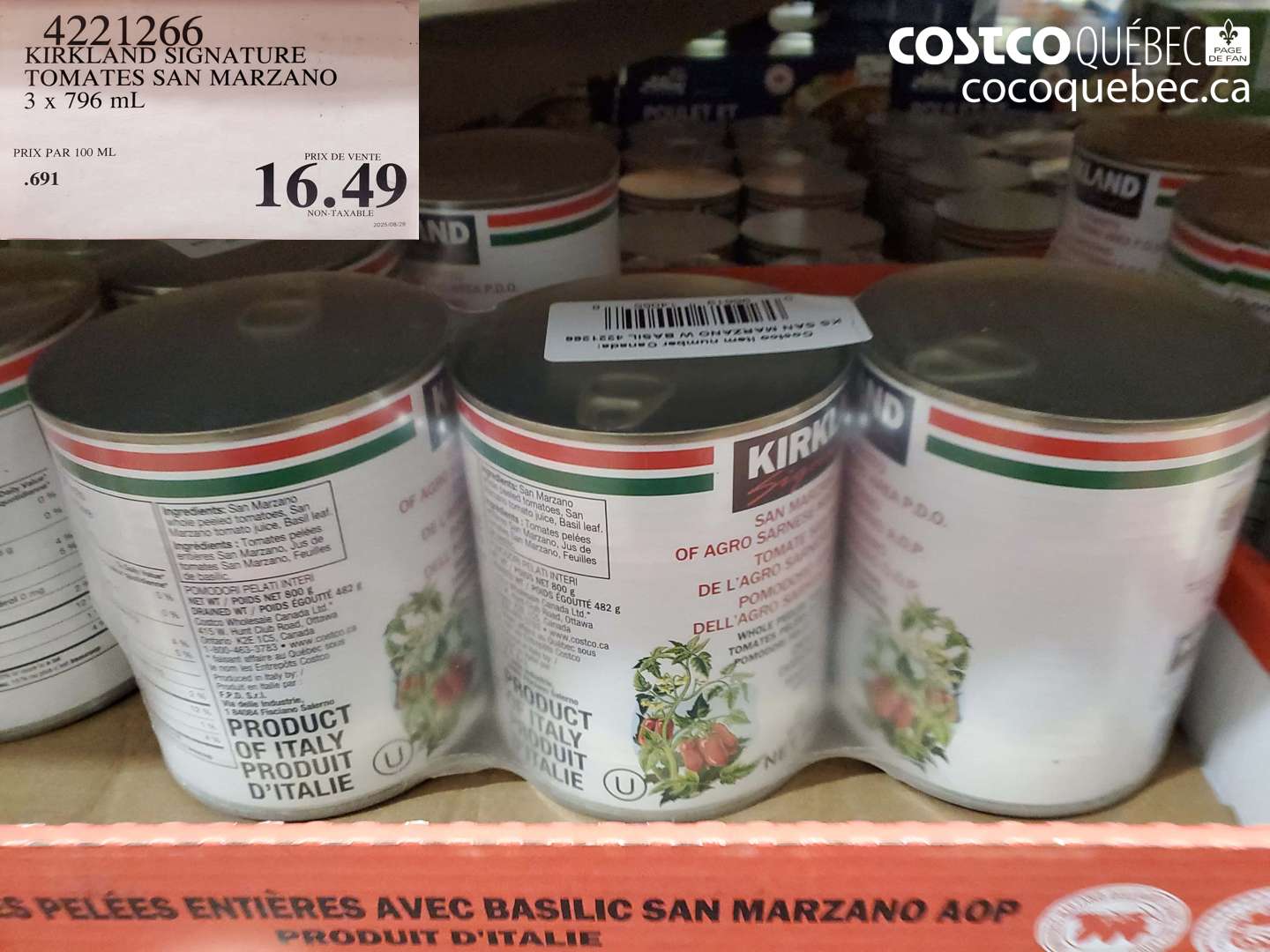 4221266 KIRKLAND SIGNATURE © TOMATES SAN MARZANO 3 x 796 mL $16.49