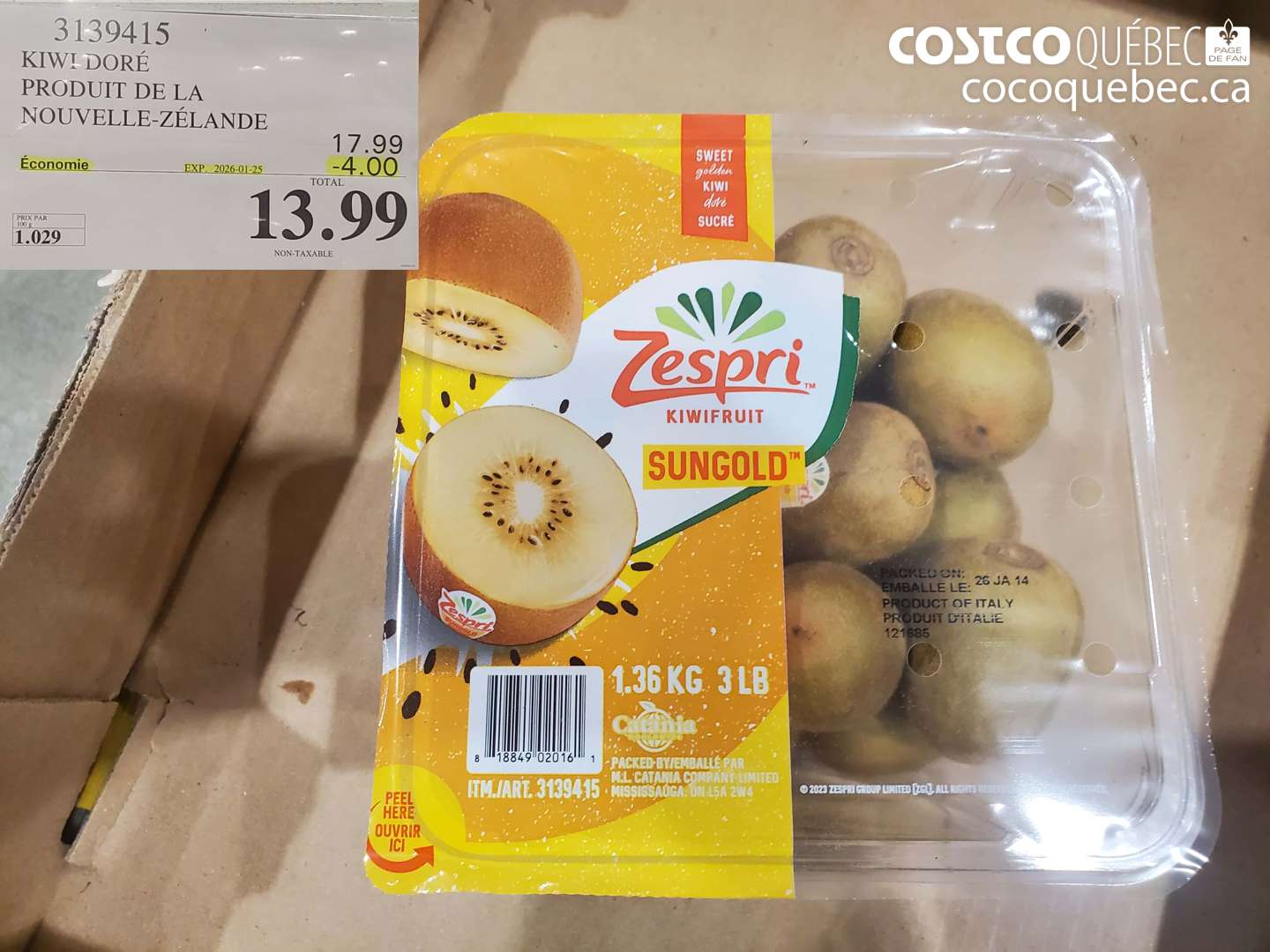 3139415 KIWI DORÉ PRODUIT DE LA NOUVELLE-ZÉLANDE ($4.00 INSTANT SAVINGS EXPIRES ON 2026-01-25) $13.99