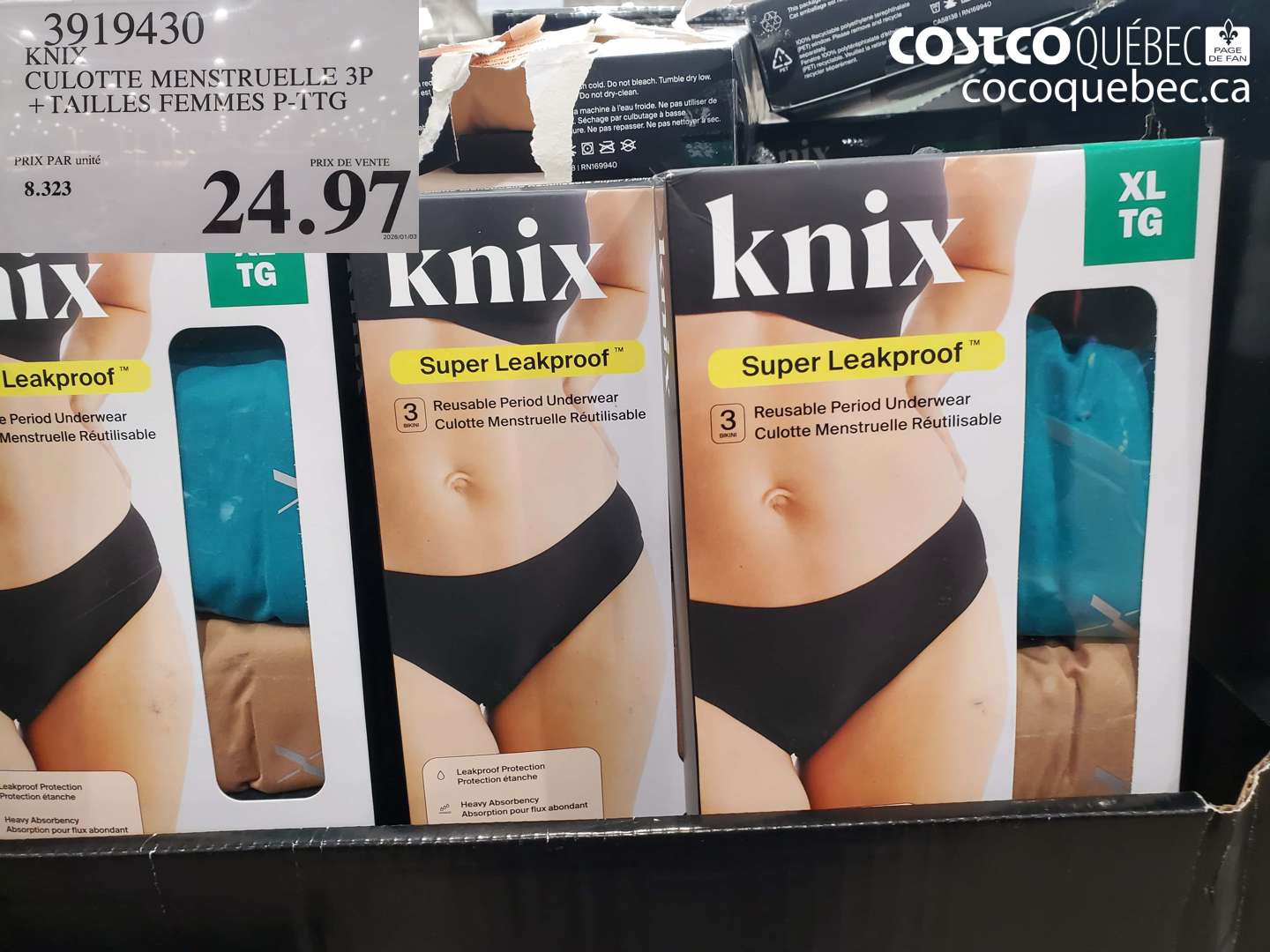 3919430 KNIX CULOTTE MENSTRUELLE 3P + TAILLES FEMMES P-TG $24.97