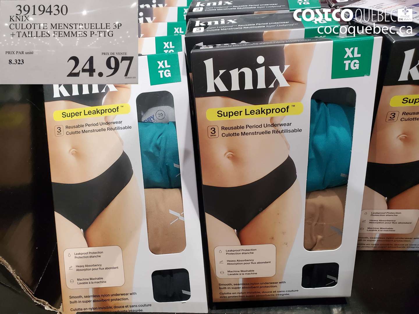 3919430 KNIX CULOTTE MENSTRUELLE 3P + TAILLES FEMMES P-TG $24.97
