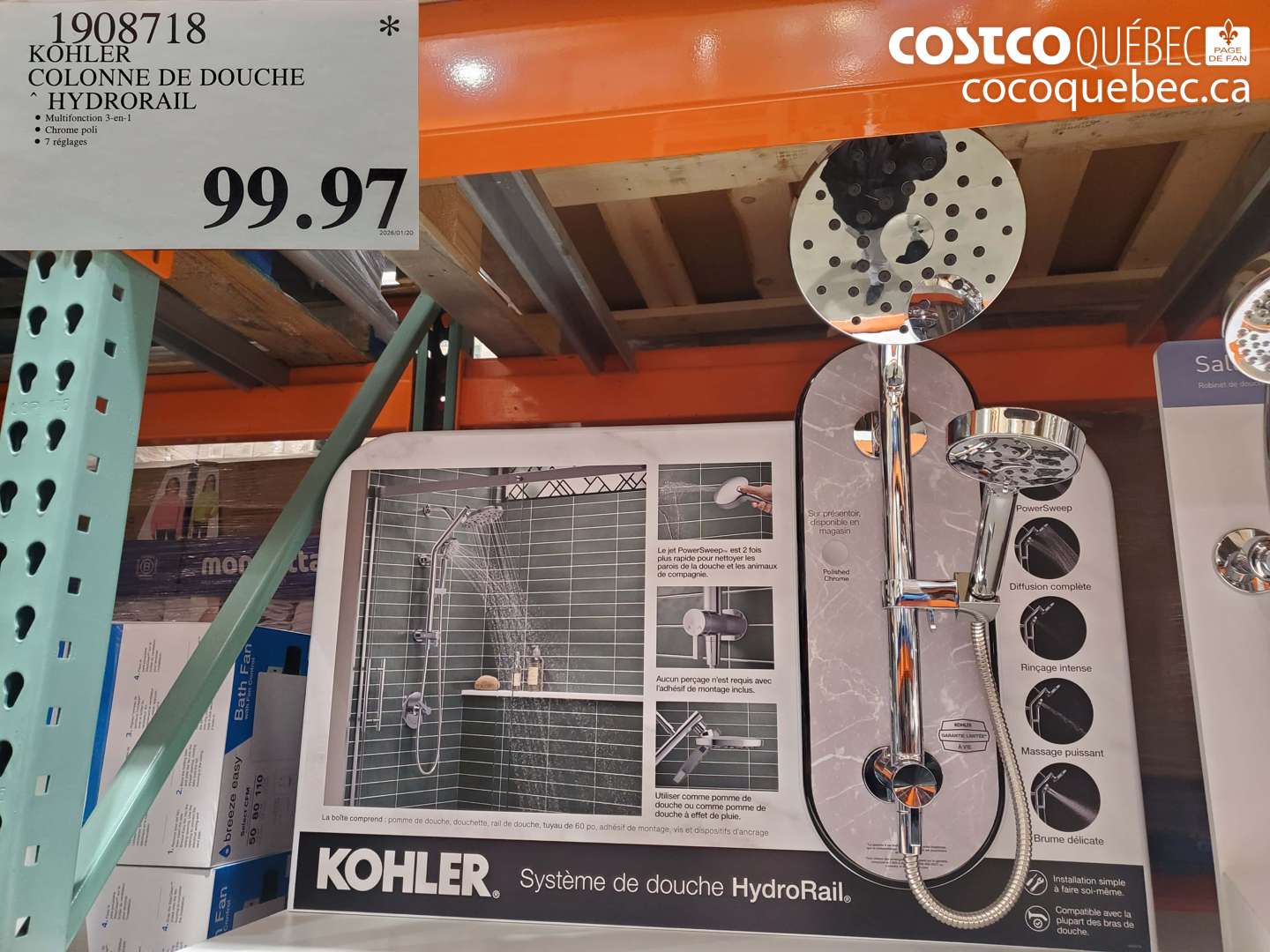 1908718 KOHLER COLONNE DE DOUCHE HYDRO RAIL $99.97