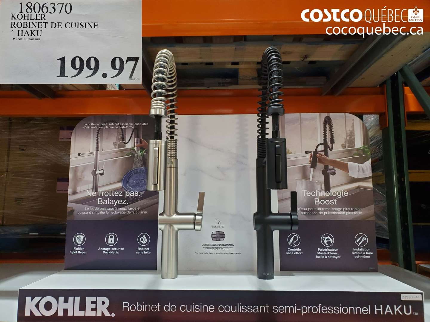 1806370 KOHLER ROBINET DE CUISINE HAKU $199.97