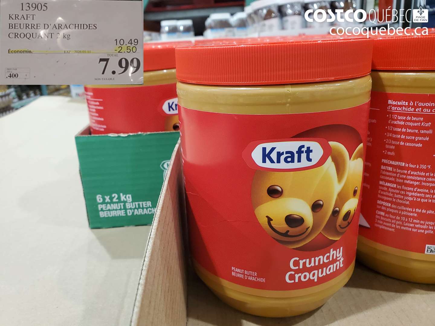 13905 KRAFT BEURRE D'ARACHIDES CROQUANT 2 kg ($2.50 INSTANT SAVINGS EXPIRES ON 2026-01-11) $7.99