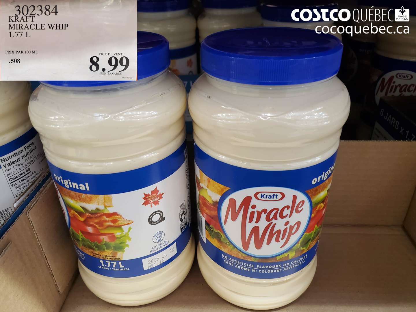 302384 KRAFT MIRACLE WHIP 1.77 L $8.99