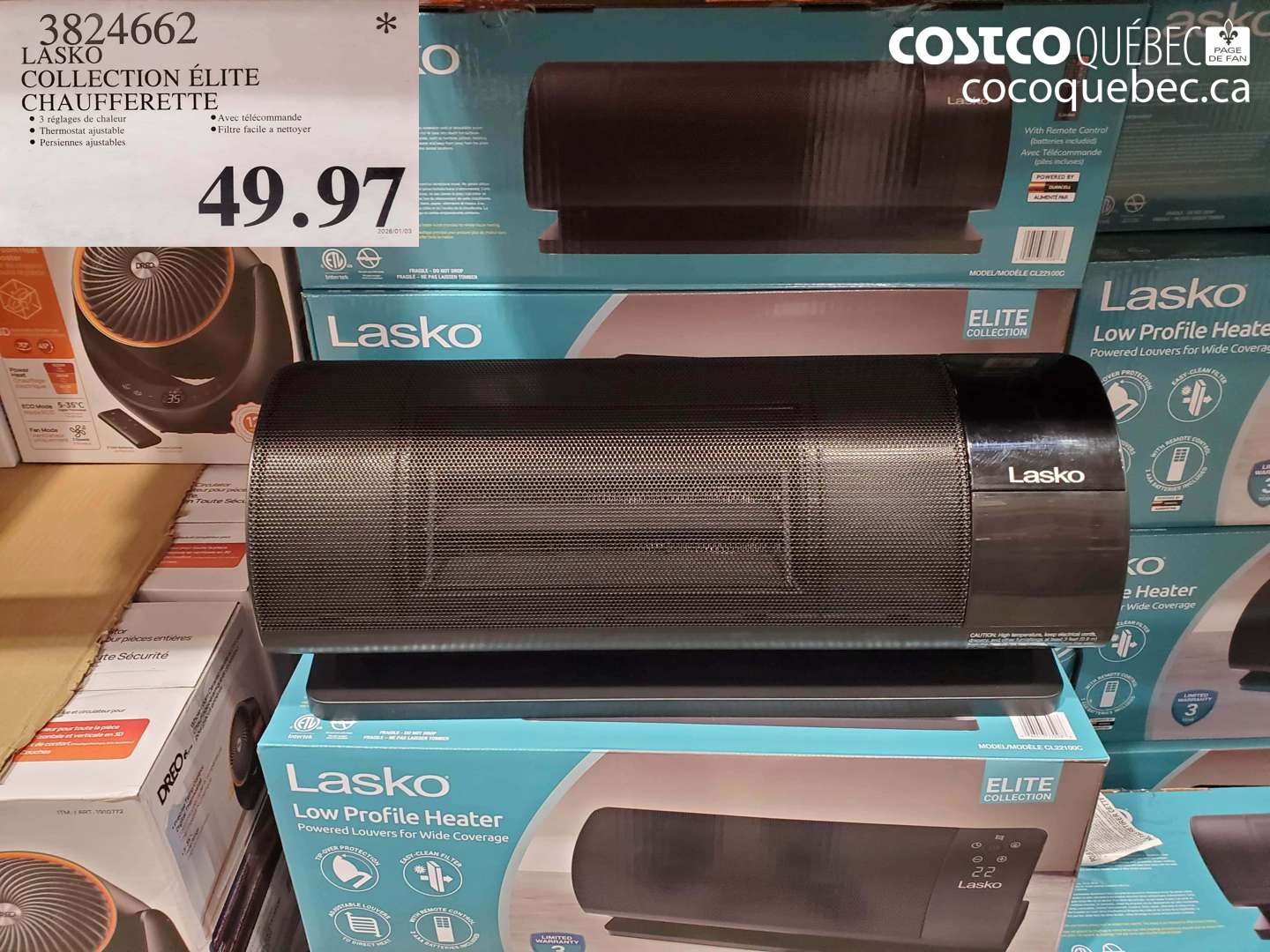 3824662 LASKO COLLECTION ÉLITE CHAUFFERETTE $49.97