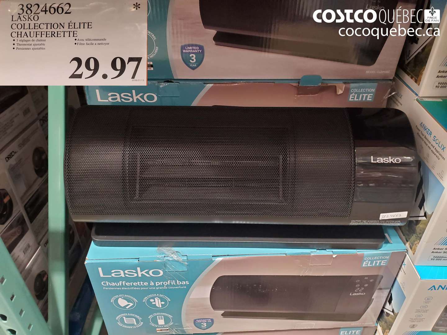 3824662 LASKO COLLECTION ÉLITE CHAUFFERETTE $29.97