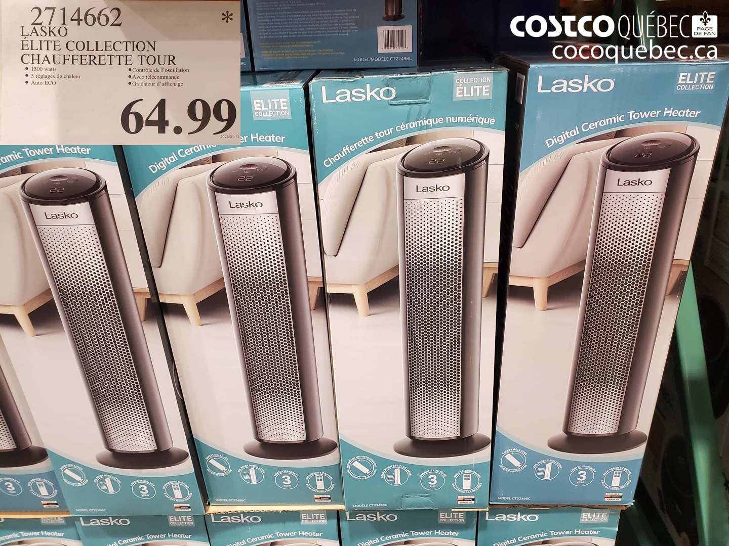 2714662 LASKO ÉLITE COLLECTION CHAUFFERETTE TOUR $64.99