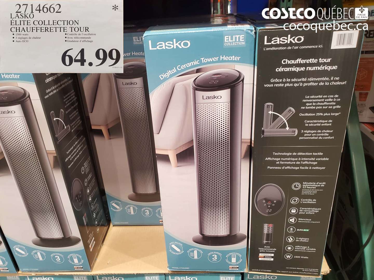 2714662 LASKO ÉLITE COLLECTION CHAUFFERETTE TOUR $64.99