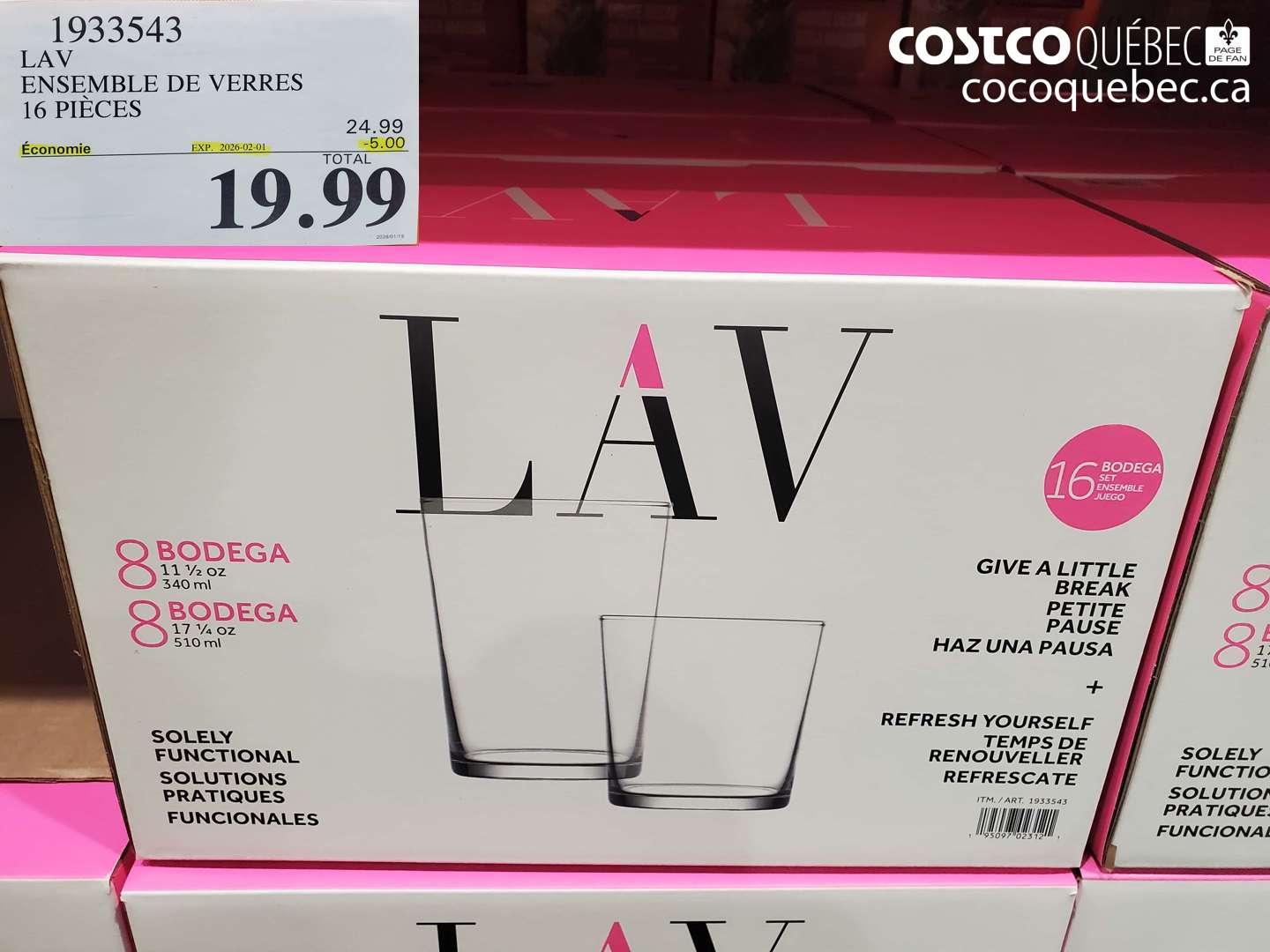 1933543 LAV ENSEMBLE DE VERRES 16 PIECES ($5.00 INSTANT SAVINGS EXPIRES ON 2026-02-01) $19.99