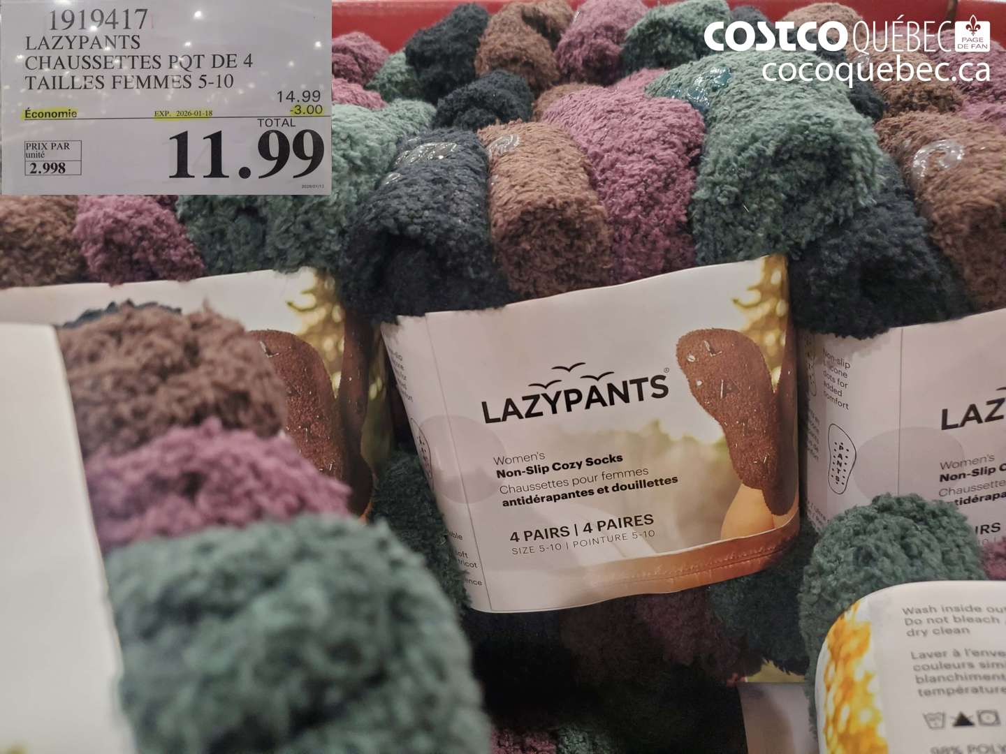 1919417 LAZYPANTS CHAUSSETTES POT DE 4 TAILLES FEMMES 5-10 ($3.00 INSTANT SAVINGS EXPIRES ON 2026-01-18) $11.99