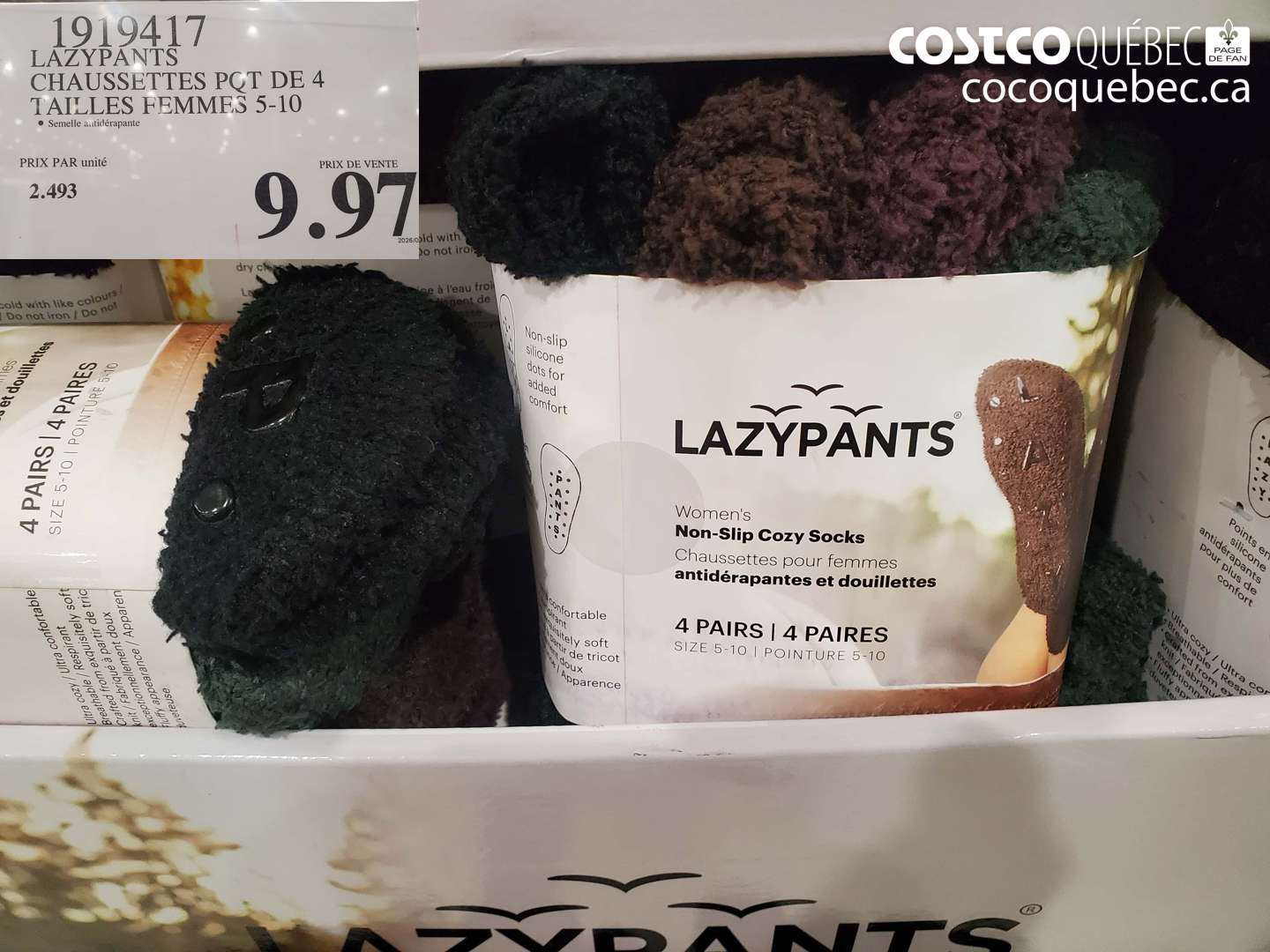 1919417 LAZYPANTS CHAUSSETTES PQT DE 4 TAILLES FEMMES 5-10 $9.97