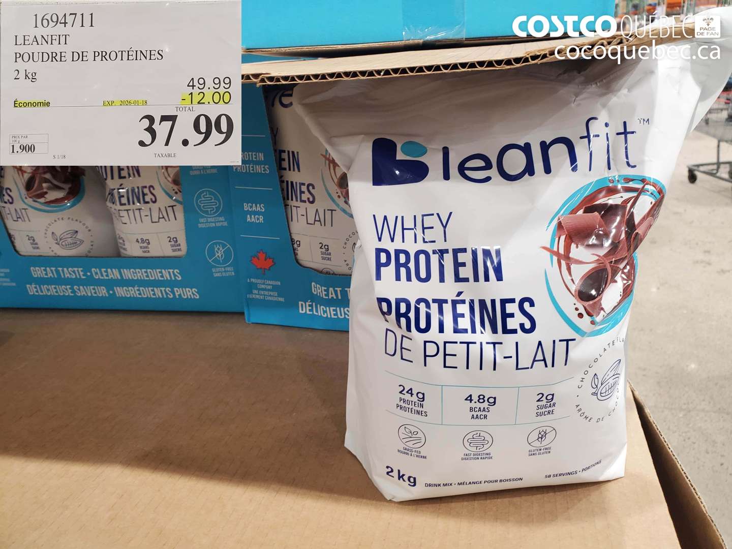 1694711 LEANFIT POUDRE DE PROTÉINES 2 kg ($12.00 INSTANT SAVINGS EXPIRES ON 2026-01-18) $37.99