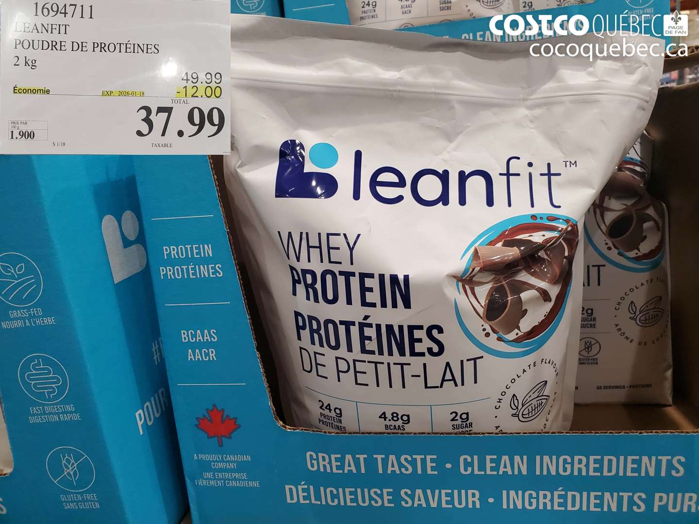 1694711 LEANFIT POUDRE DE PROTÉINES 2 kg ($12.00 INSTANT SAVINGS EXPIRES ON 2026-01-18) $37.99