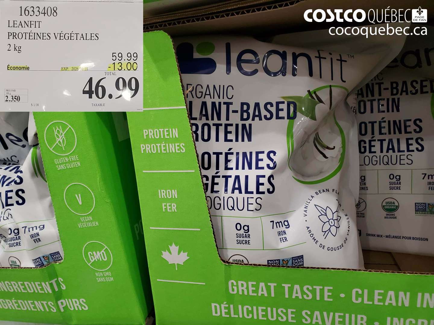 1633408 LEANFIT PROTÉINES VÉGÉTALES ($13.00 INSTANT SAVINGS EXPIRES ON 2026-01-18) $46.99