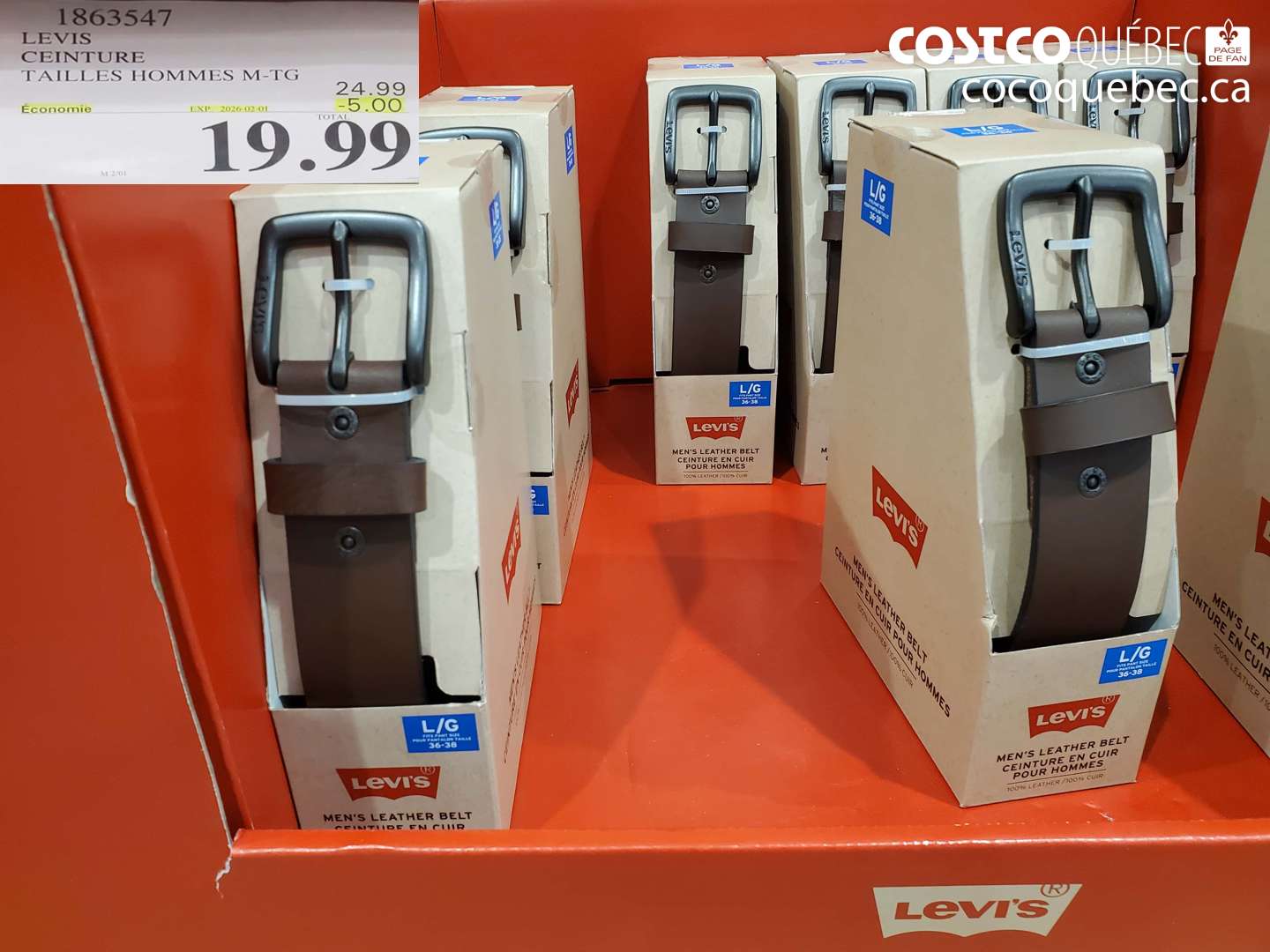 1863547 LEVIS CEINTURE TAILLES HOMMES M-TG ($5.00 INSTANT SAVINGS EXPIRES ON 2025-02-01) $19.99